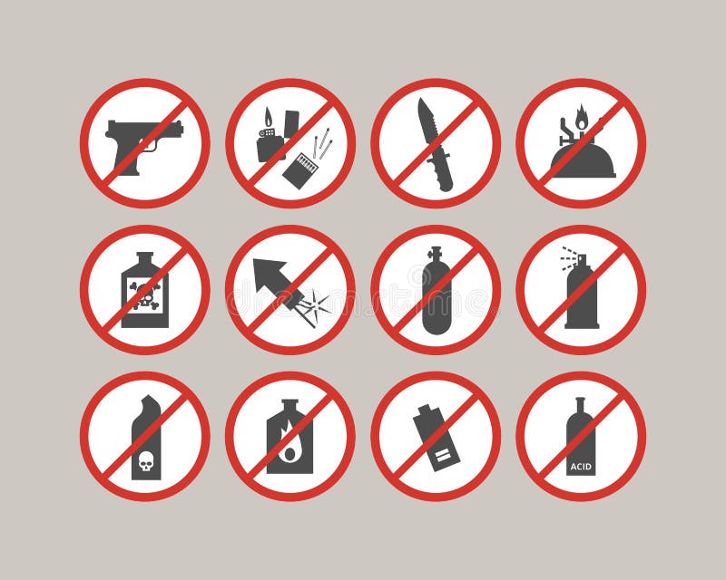 Artigos proibidos da bagagem Limitações do aeroporto Material perigoso para o avião