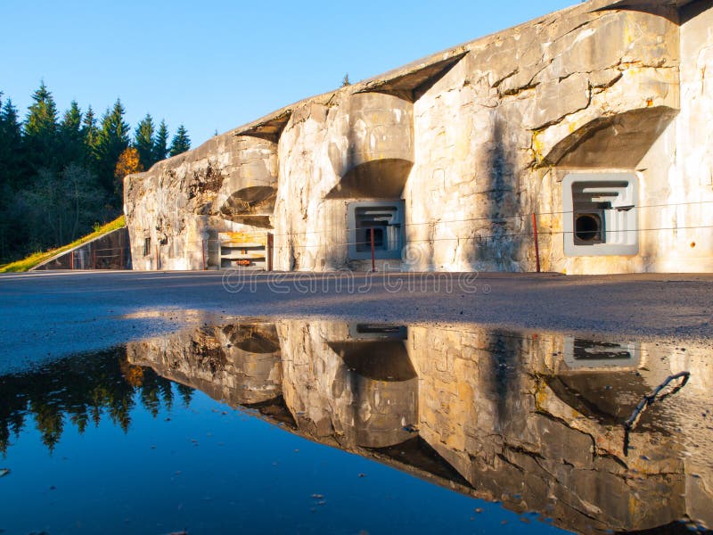 Artillery fortress Hanicka in Orlicke Hory, Czech Republic. Old massive stronghold from World War II