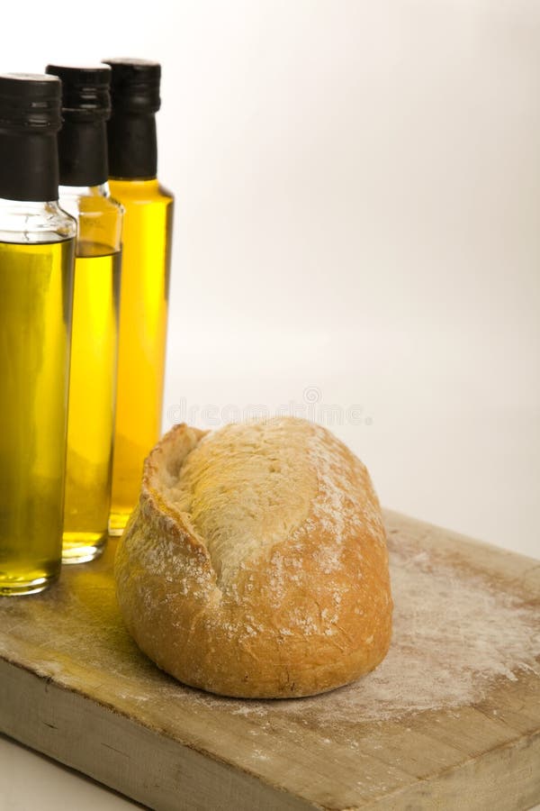 Artisan bread on cutting board.