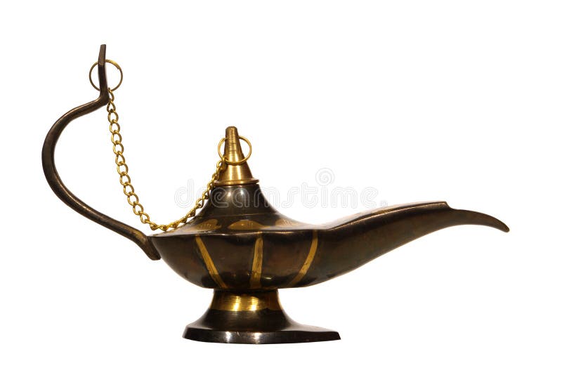 Artisanal Brass Aladdin Style Oil Lamp isolated