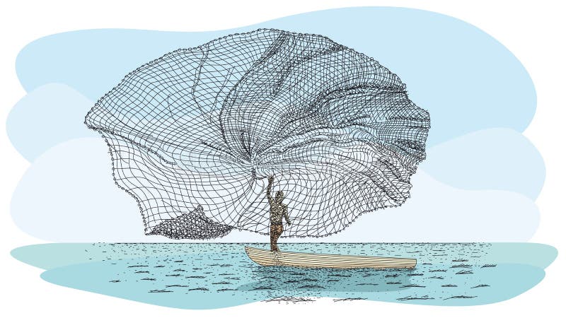 Artisanal Fishing Technique in River Called Atarraya - Fishing Net in  Spanish Language: Silhouette of Man on a Small Canoe Stock Vector -  Illustration of drawing, holiday: 168892219