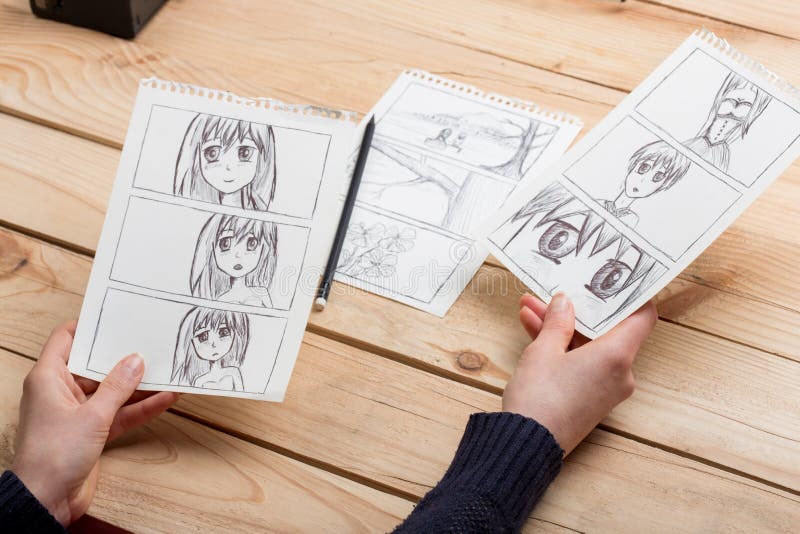 Artist Drawing an Anime Comic Book in a Studio Stock Image - Image of  creative, ideas: 189240771