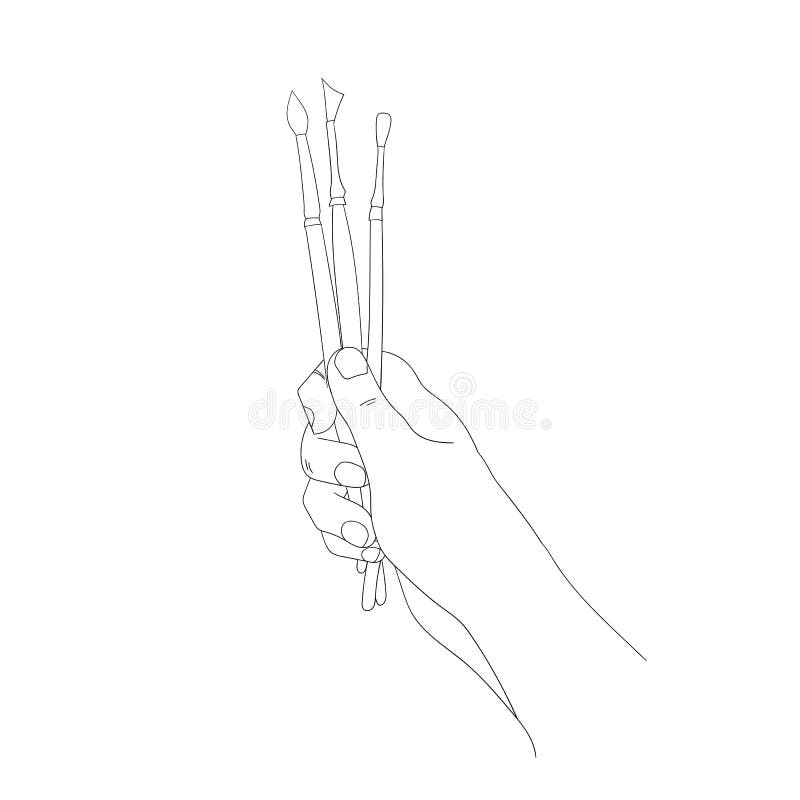 Artist hand with brushes stock illustration. Illustration of line