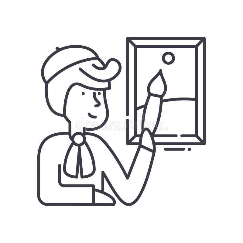 Artist icon, linear isolated illustration, thin line vector, web design sign, outline concept symbol with editable stock illustration