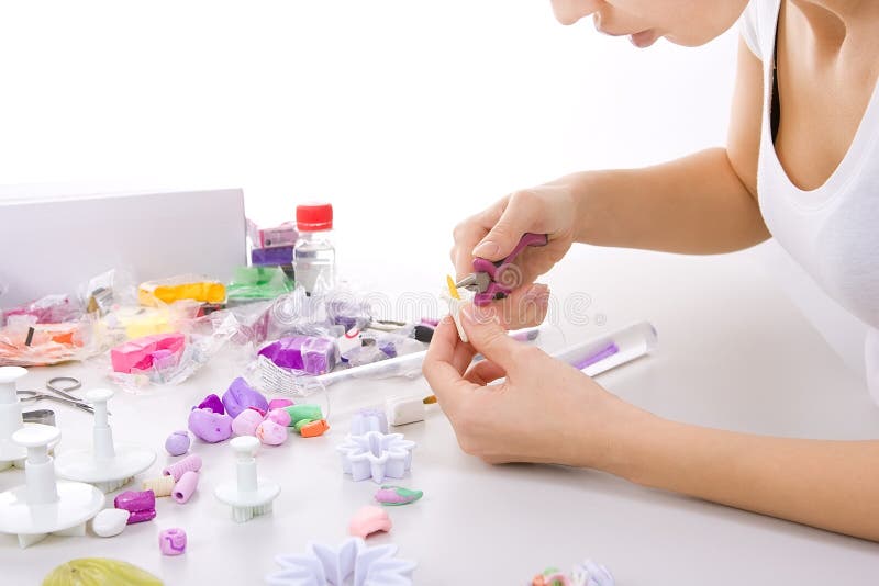 Artist Makes Jewelry from Polymer Clay, Process. Stock Image