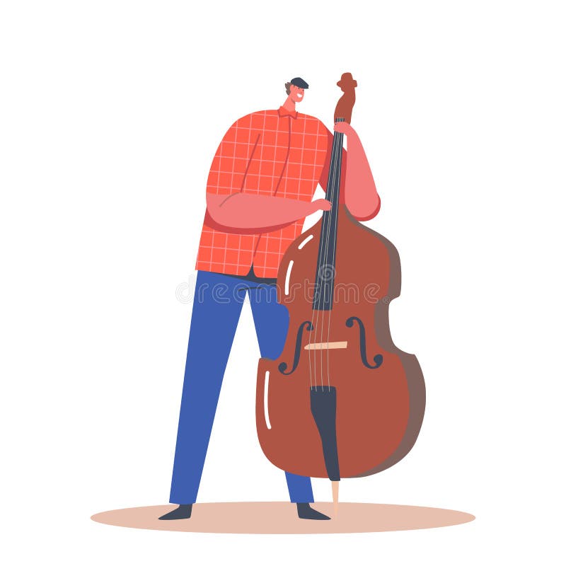 Artist Male Character Playing Contrabass. Music Jazz Band Entertainment Concert. Double Bass Player Perform Musician stock illustration