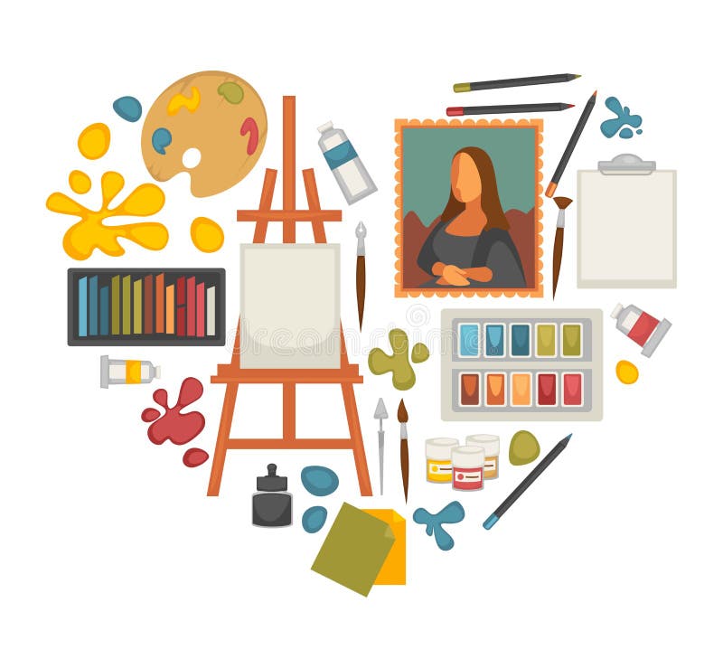 Artist Materials and Creative Art Picture Drawing Tools Vector Heart ...
