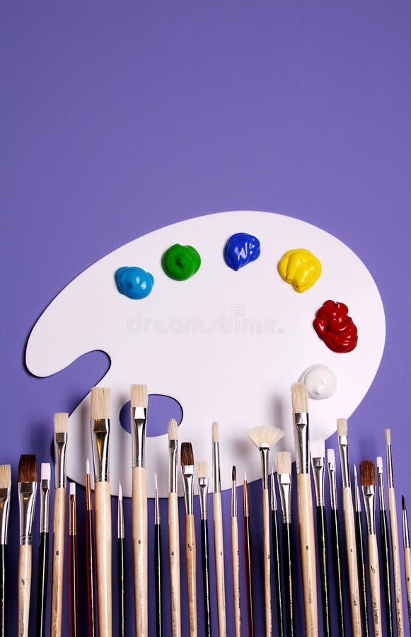 Artist Paint Palette with Paints and Brushes, Symbolic of Art Stock
