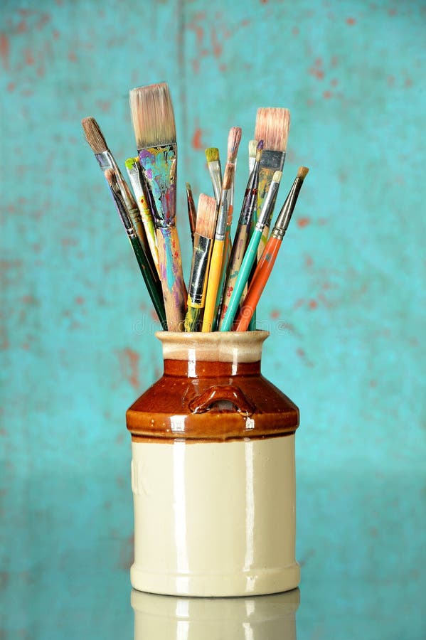 Artist Paintbrushes in a Jar Stock Photo Image of abstract