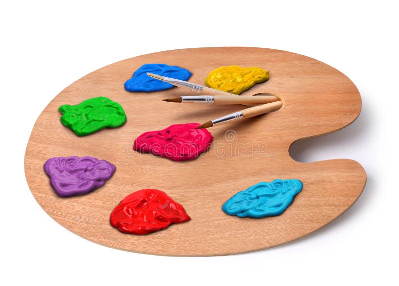 Artist Palette with Colors and Brushes Stock Image Image of wooden