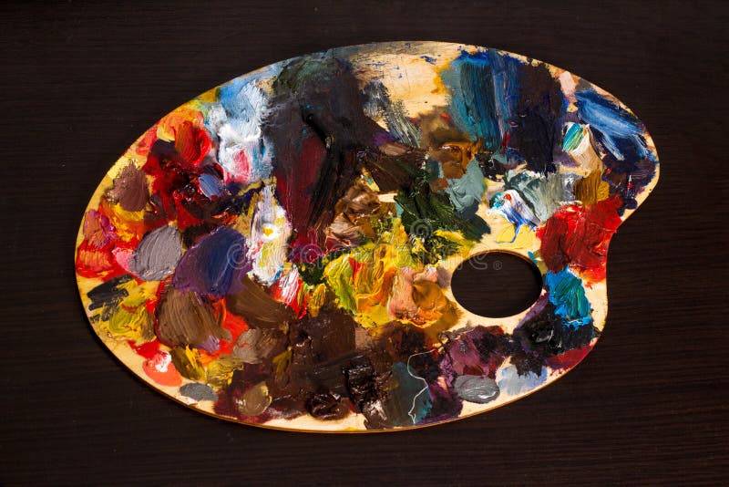 Artist`s Palette With Oil Paints Abstract Background Stock Photo