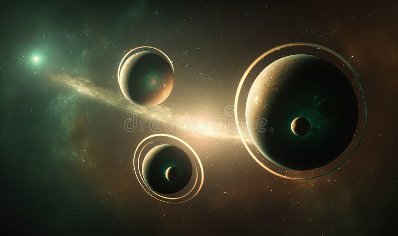 An Artist S Rendering Of A Solar System With Four Planets Stock Image Image Of Sphere 