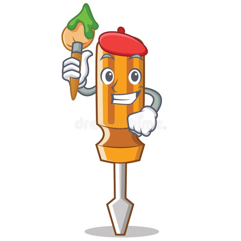 Artist Screwdriver Character Cartoon Style Stock Vector - Illustration