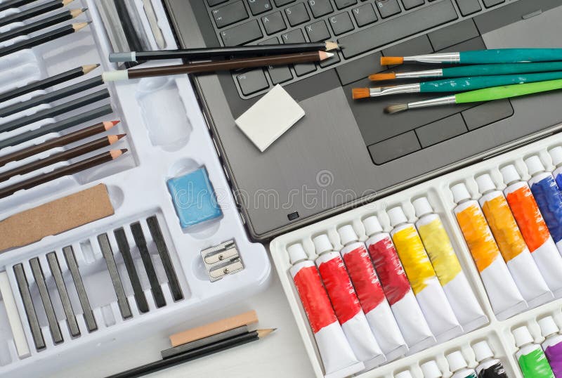 Artist Tools and Materials - Image Editing Graphic - Design Concept. Computer editing stock images, royalty-free photos and pictures