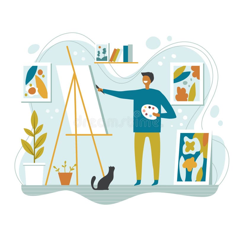 Artist Working. Painter Making Creative Illustration Character Holding  Colored Brush Freelancers Decorator Recent Vector Stock Vector -  Illustration of creative, painter: 217707664
