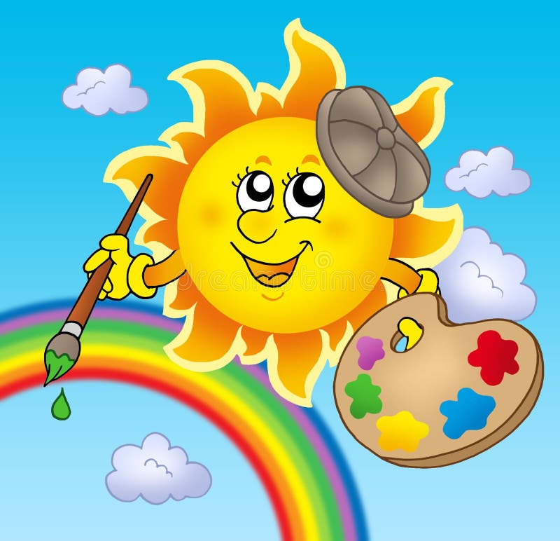 Artista de Sun con el arco iris ilustración del vector Artista de Sun con el arco iris ilustración del vector
