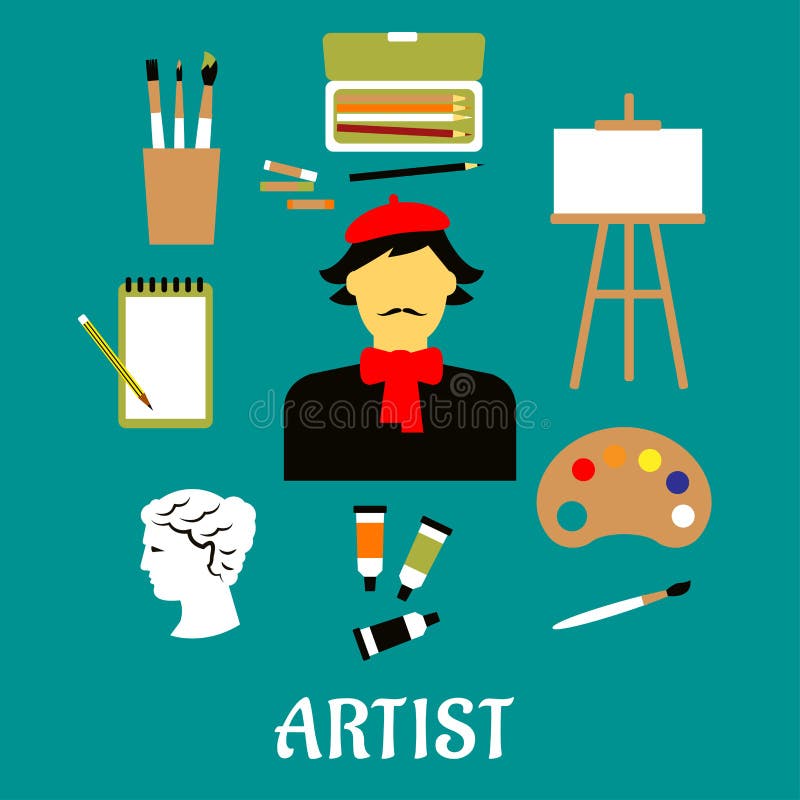 Artista ou artesão com ícones da arte ilustração royalty free Artista ou artesão com ícones da arte ilustração royalty free