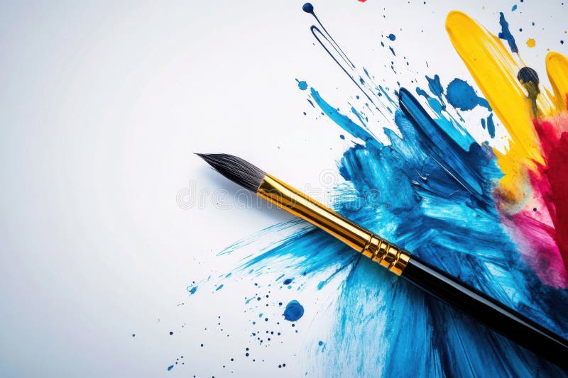 Vivid ink splash art composition with paintbrush showcasing creativity and artistic expression in a vibrant studio royalty free stock images