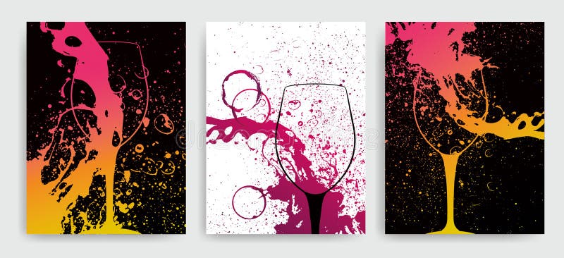 Artistic background for wine event. Idea for painting and wine event promotion. Illustration of wine glass and colorful spots.