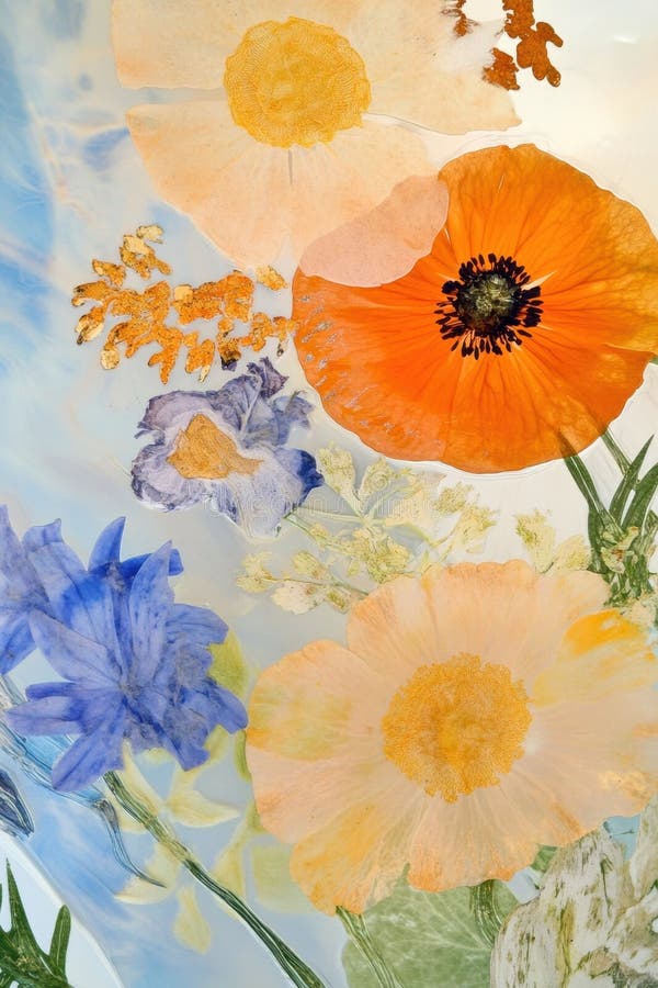 Artistic Composition of Pressed Flowers in Vibrant and Delicate Patterns stock photo