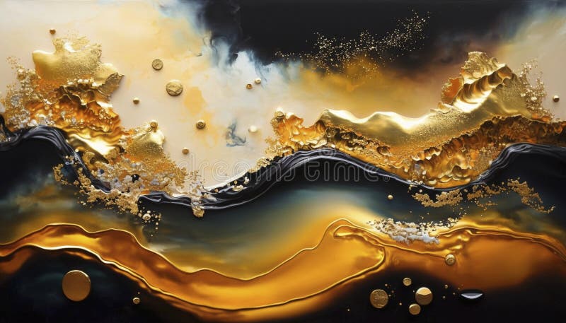 Artistic decoration made of golden resin. Epoxy resin paint