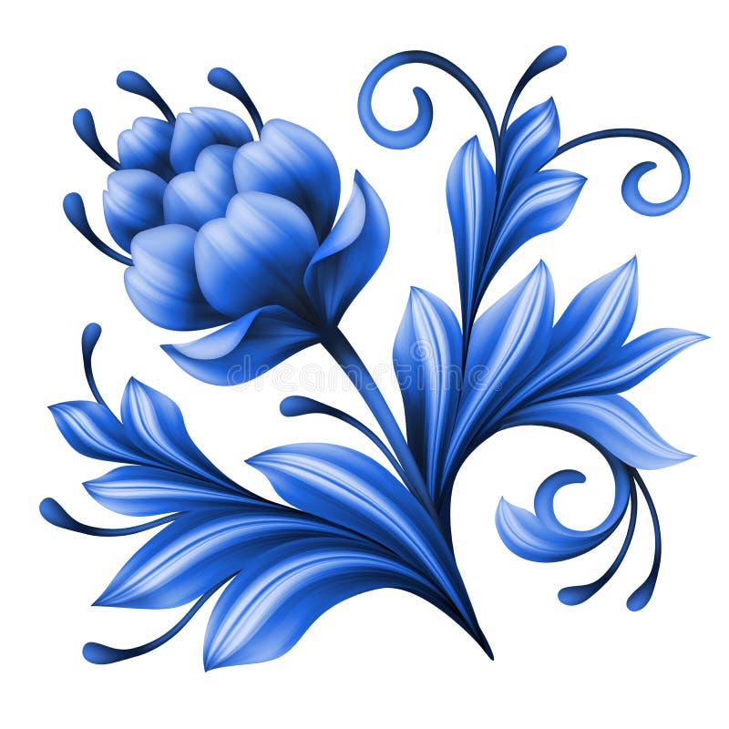 Artistic floral element, abstract gzhel folk art, blue flower illustration vector illustration Artistic floral element, abstract gzhel folk art, blue flower illustration vector illustration