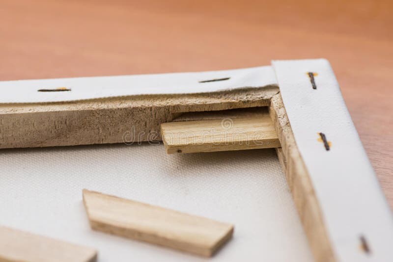 Artistic Frame with Canvas. Closeup of Wooden Spacers for Stretching Art Canvas on a Frame