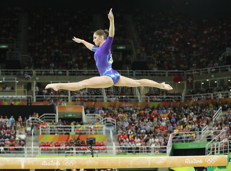 Artistic gymnast Aliya Mustafina of Russian Federation competes on the balance beam at women`s all-around gymnastics at Rio 2016 royalty free stock image Artistic gymnast Aliya Mustafina of Russian Federation competes on the balance beam at women`s all-around gymnastics at Rio 2016 royalty free stock image