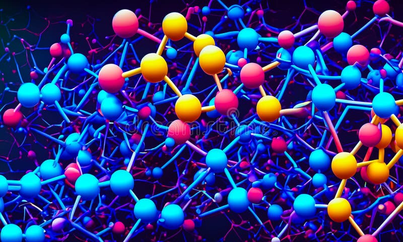 A highly coloured image of Scientific molecular and nuclear fusion stock illustration