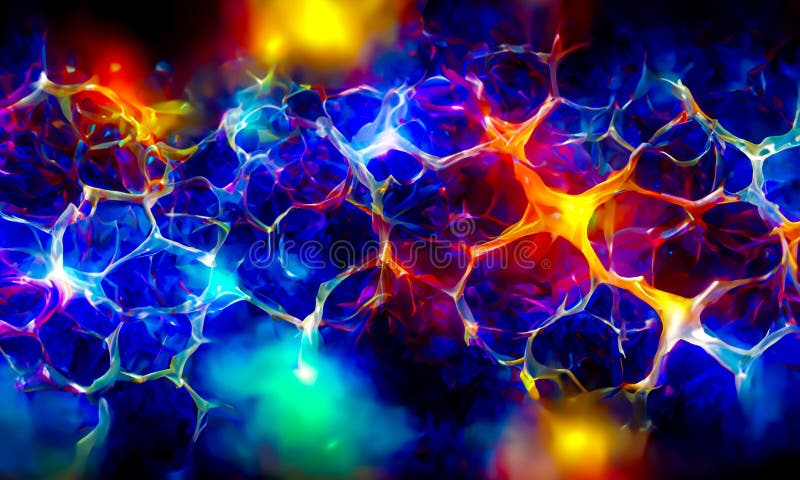 A highly coloured image of Scientific molecular and nuclear fusion royalty free illustration
