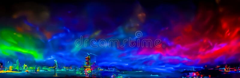 Peisaj muzical futurist, plin de culoare magică explozie vector illustration