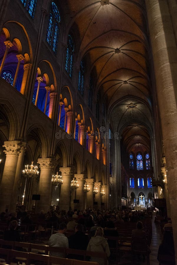 Artistic Light Installation Inside the Notre Dame Cathedral in Paris
