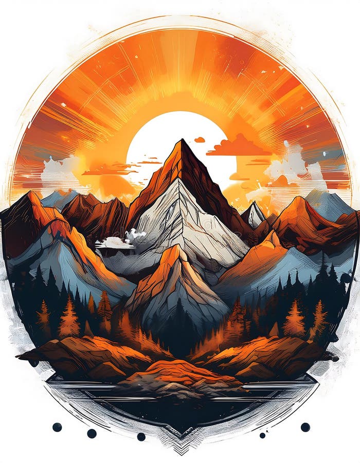 Tshirt - Geometric Graphic Design - Mountains Lake Sun Tshirt - Geometric Graphic Design - Mountains Lake Sun
