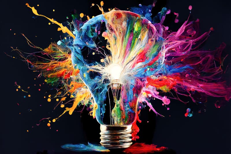 Artistic Multicolored Explosion of Paint in Light Bulbs. Simple Idea