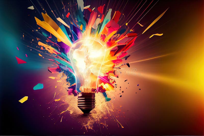 Artistic Multicolored Explosion of Paint in Light Bulbs. Simple Idea