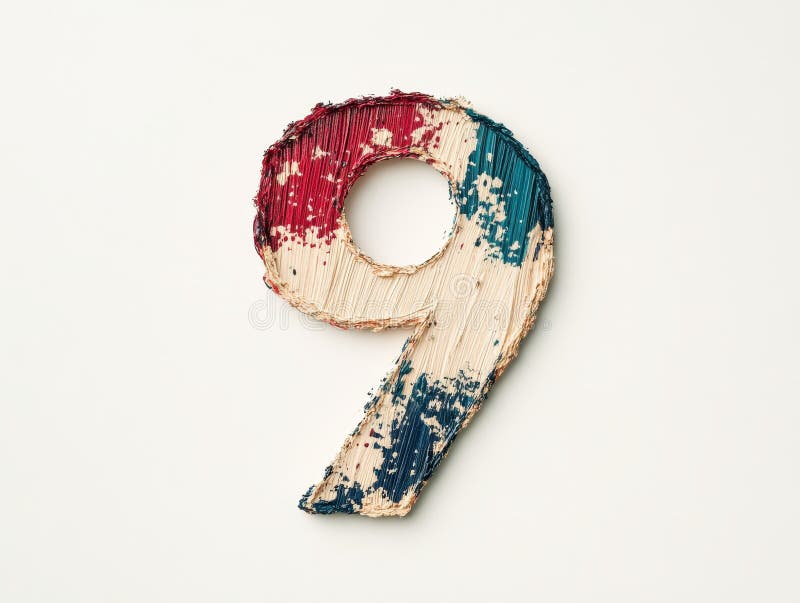 Artistic number 9 with red, white, and blue paint strokes royalty free illustration