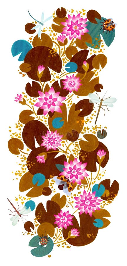 Artistic ornament with the image of water lilies. Color illustration vector illustration