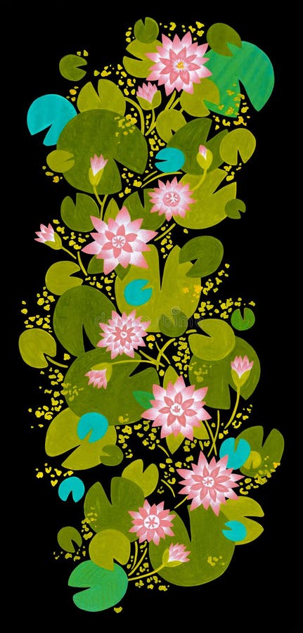 Artistic ornament with the image of water lilies. Illustration royalty free illustration