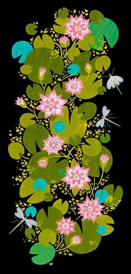 Artistic ornament with the image of water lilies. Illustration royalty free illustration