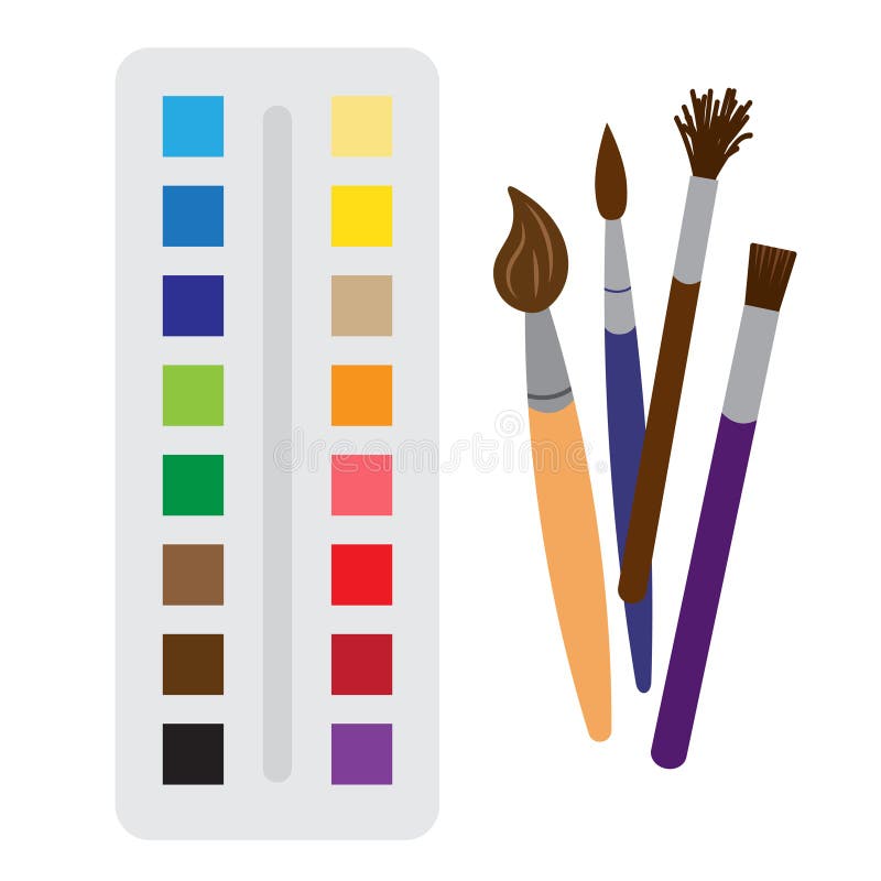 Artistic Paints and Paintbrush, Art Supplies for Painting and Drawing.  Vector Illustration in Cartoon Flat Style Stock Vector - Illustration of  vector, equipment: 228950944