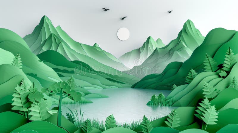Artistic paper cut showcasing beauty of nature simplicity. vector illustration