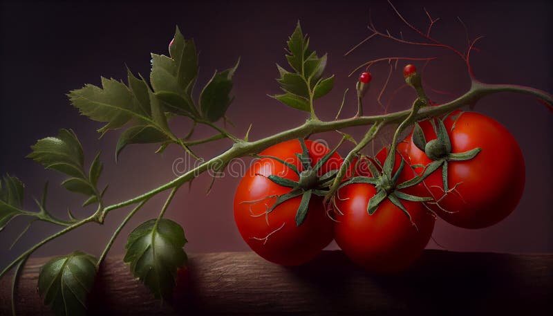 Recreation Artistic Of A Tomato Plant With Red Tomatoes Illustration