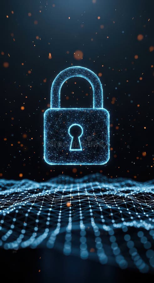 Data Security Concept Digital Padlock, Network Protection, Cyber Security, Blockchain stock illustration