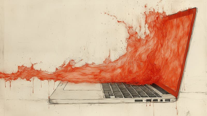 Artistic Representation of a Laptop with Flowing Red Liquid for Creative Digital Concepts vector illustration