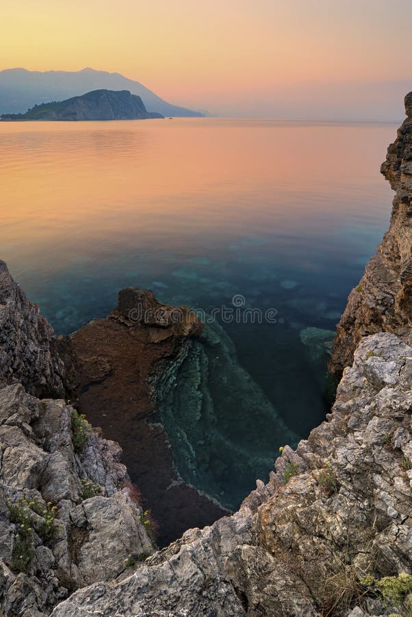 Artistic sea landscape at sunset time, Montenegro