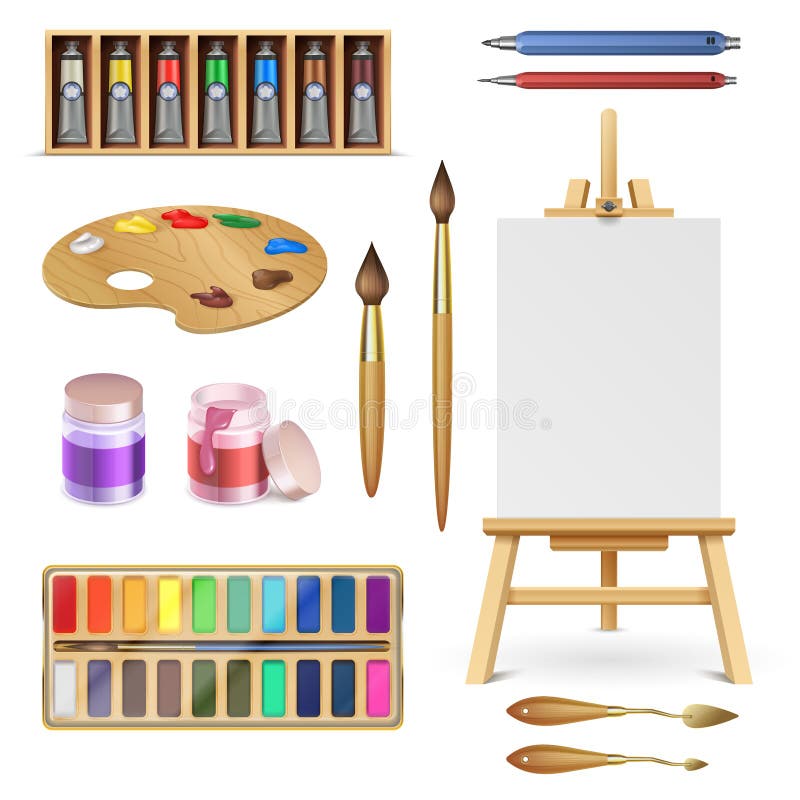 Easel Art Board, Paint pallet And Paint Brush Cartoon Vector Icon  Illustration (2) - Painting - Sticker