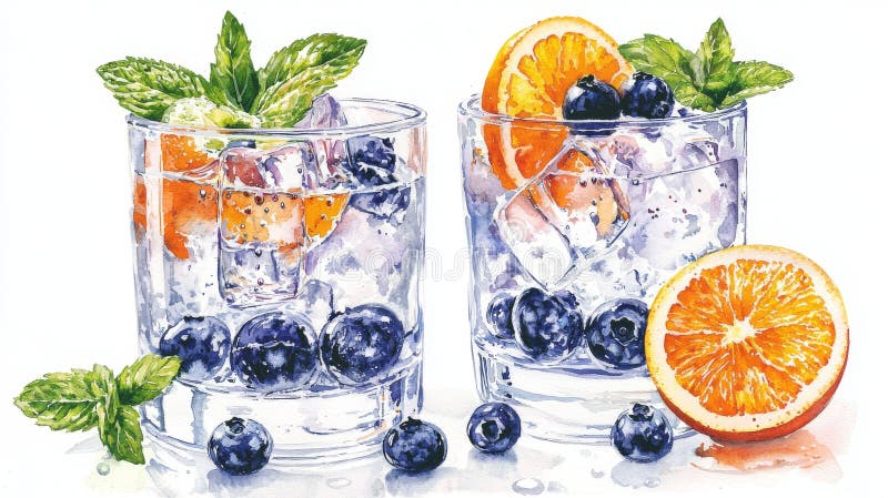 An artistic watercolor image of a fruit drink floating, great for refreshing and creative design projects. royalty free stock image