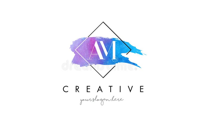 AM Artistic Watercolor Letter Brush Logo. AM Watercolor Letter Brush Logo. Artistic Purple Stroke with Square Design stock illustration AM Artistic Watercolor Letter Brush Logo. AM Watercolor Letter Brush Logo. Artistic Purple Stroke with Square Design stock illustration