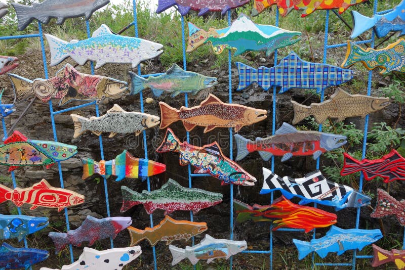 Artistic wooden fish on display at whitehorse.