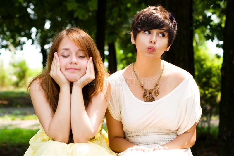 Artistic young girls in the park